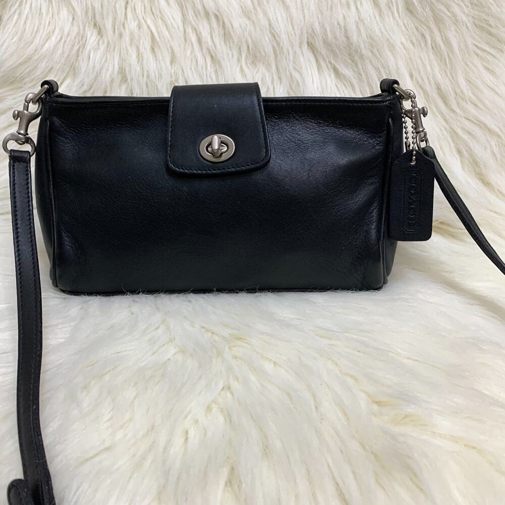COACH Vintage Black Leather LEGACY Turn Lock Crossbody Demi Bag #9154